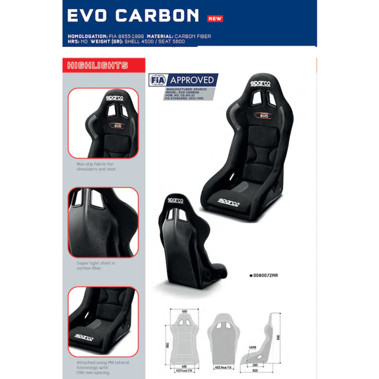 Sparco EVO Carbon Fiber Racing Seat (FIA Approved)