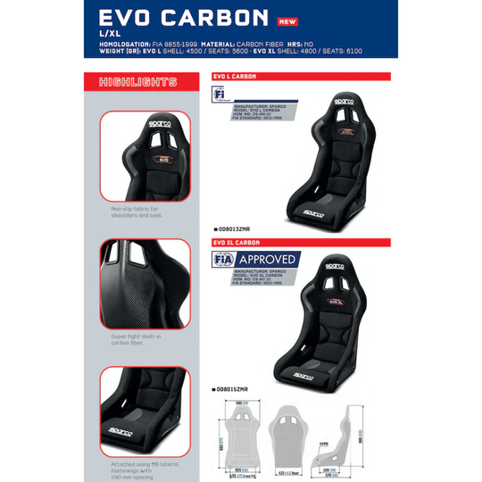 Sparco EVO Carbon Fiber Racing Seat (FIA Approved)