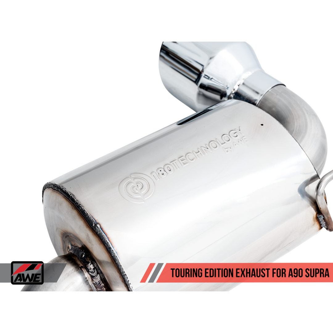 AWE GR Supra Resonated Touring Edition Exhaust - 5in Chrome Silver Tips