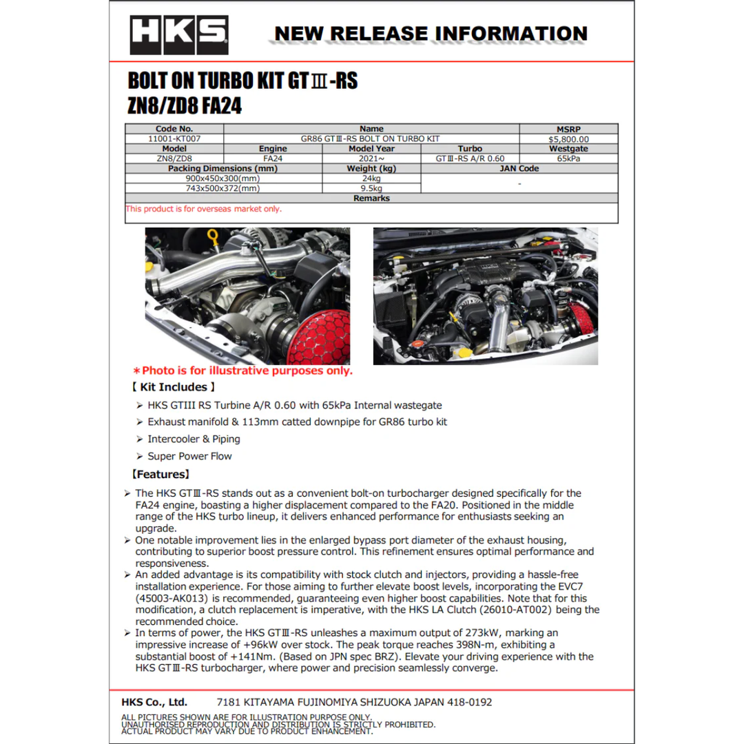 HKS GR86 / BRZ GTIII-RS Bolt On Turbo Kit