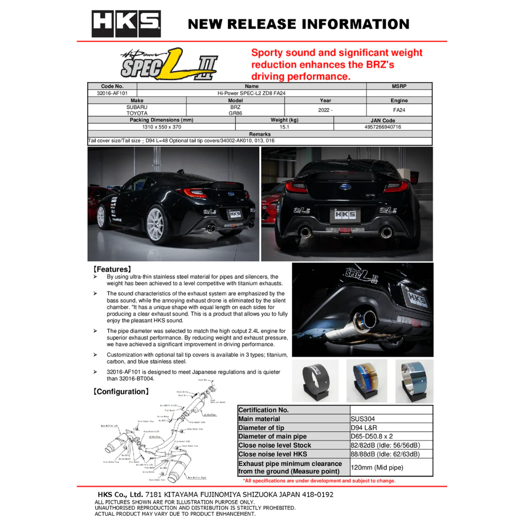 HKS GR86 / BRZ Hi-Power SPEC-L2 – LIMIT+1 HKS GR86 / BRZ Hi-Power SPEC-L2 – LIMIT+1