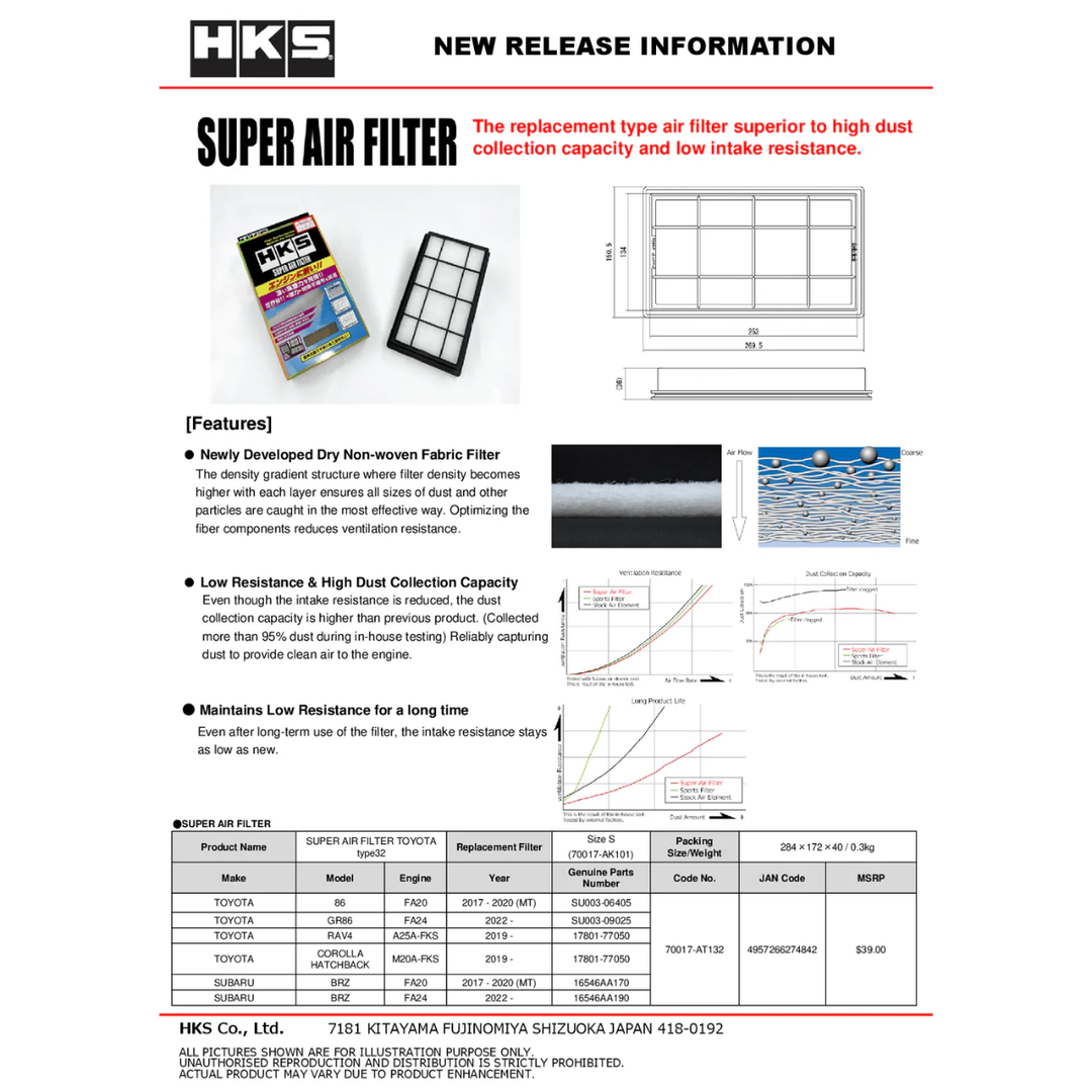 HKS GR86 / BRZ Super Air Filter