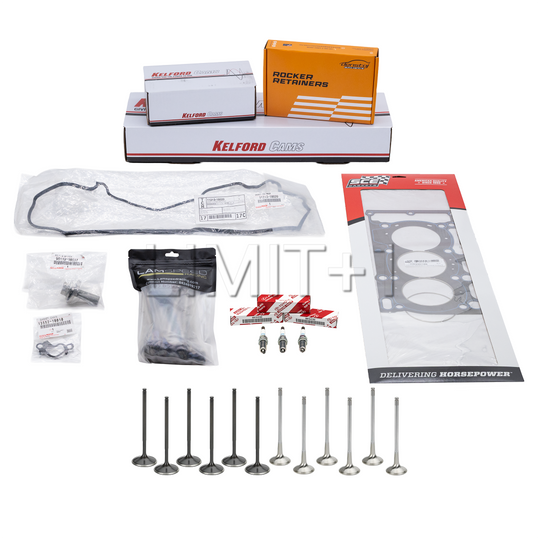 LIMIT+1 G16E-GTS Cylinder Head Parts Package featurng - GR Corolla Vulcan Cut Ring Head Gasket,  Lamspeed Racing GR Corolla H13 Steel Head Studs, Denstoj GR Corolla Rocker Retainer Kit, Kelford Cams GR Corolla Performance Beehive Valve Springs, Base and Titanium Retainer Kit, Kelford Cams GR Corolla Engine Camshafts - 267-A, OEM Toyota GR Corolla Valve Cover Gasket, OEM Toyota GR Corolla Timing Chain Tensioner Gasket, OEM Toyota GR Corolla Crank Bolt and Washer, (3) OEM Toyota GR Corolla Spark Plugs