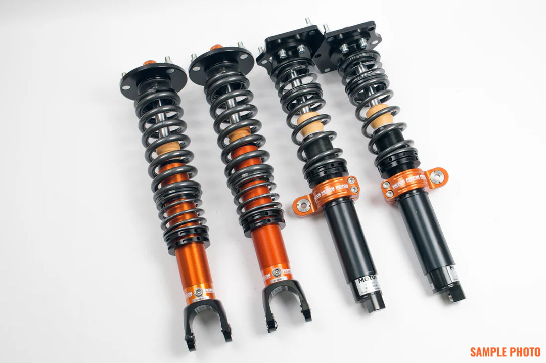 Monotube dampers offer a large piston to control the adjustability of rebound damping
Non inverted
These dampers can adjust in ride height and rebound (return to extension)
Front and rear dampers utilize a coilover design.