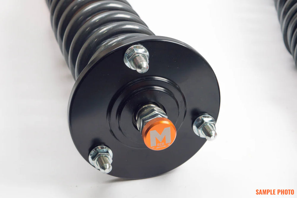 Monotube dampers offer a large piston to control the adjustability of rebound damping
Non inverted
These dampers can adjust in ride height and rebound (return to extension)
Front and rear dampers utilize a coilover design.