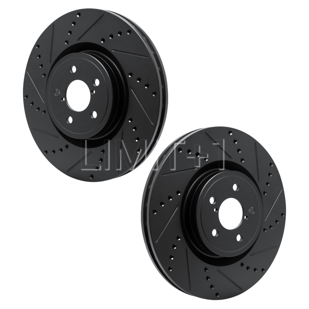 R1 Concepts GR86 / BRZ eLine Black Cross-Drilled Rotors - Front (Brembo)