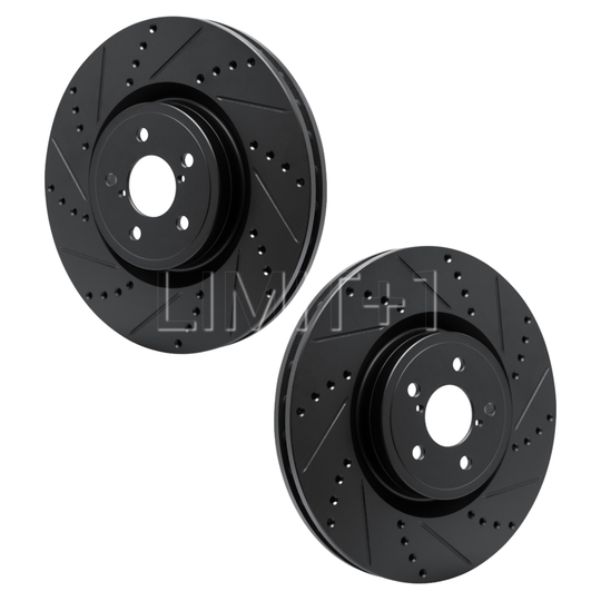 R1 Concepts GR86 / BRZ eLine Black Cross-Drilled Rotors - Front (Brembo)