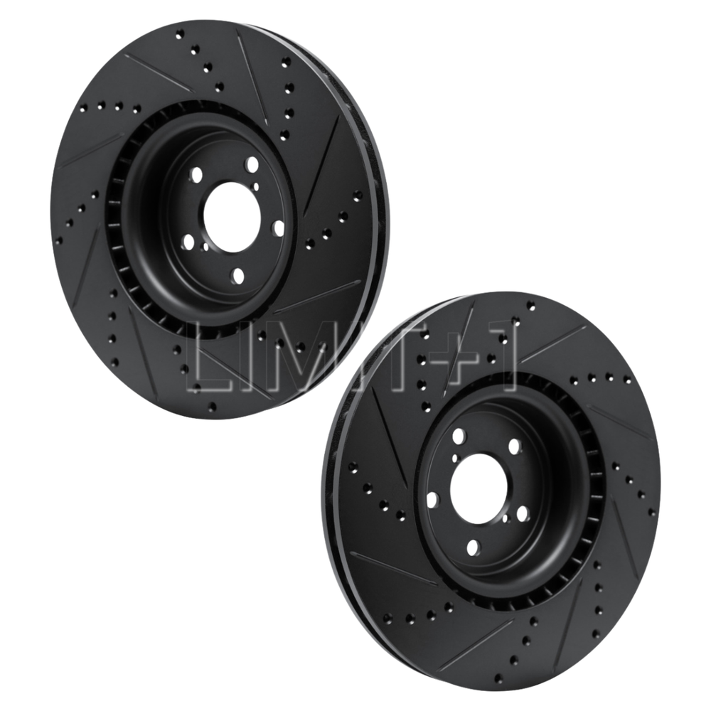R1 Concepts GR86 / BRZ eLine Black Cross-Drilled Rotors - Front (Brembo)
