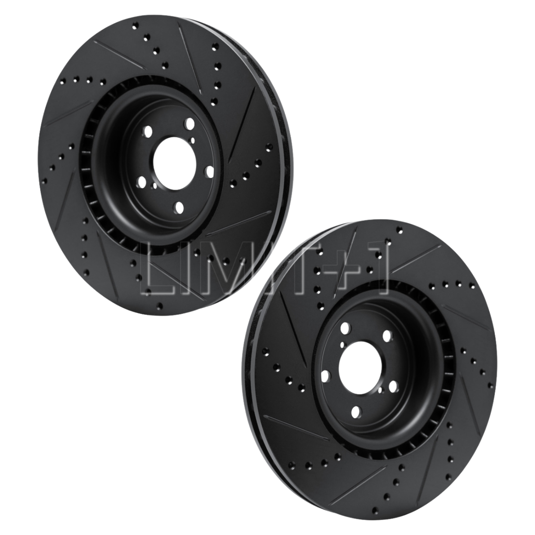R1 Concepts GR86 / BRZ eLine Black Cross-Drilled Rotors - Front (Brembo)
