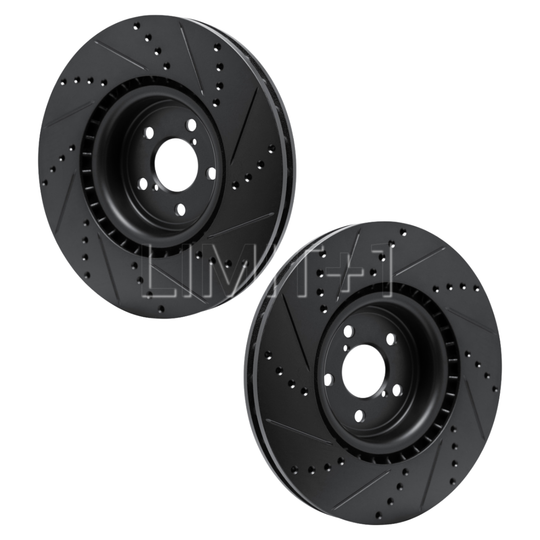 R1 Concepts GR86 / BRZ eLine Black Cross-Drilled Rotors - Front (Brembo)