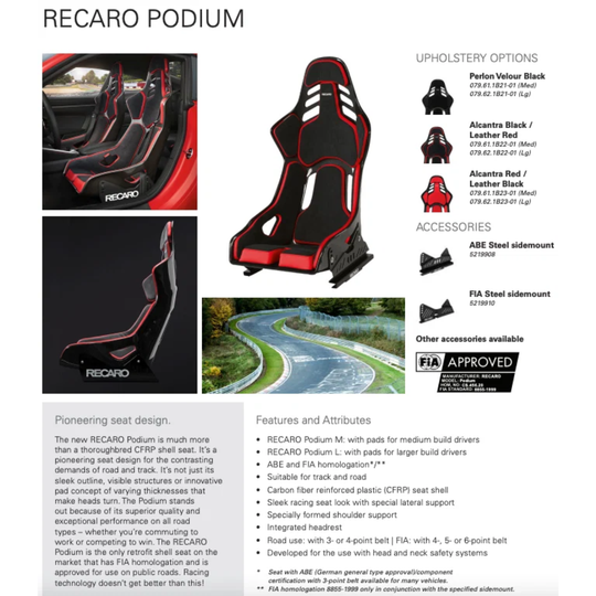 RECARO Podium Carbon Fiber Racing Seat (Pair)