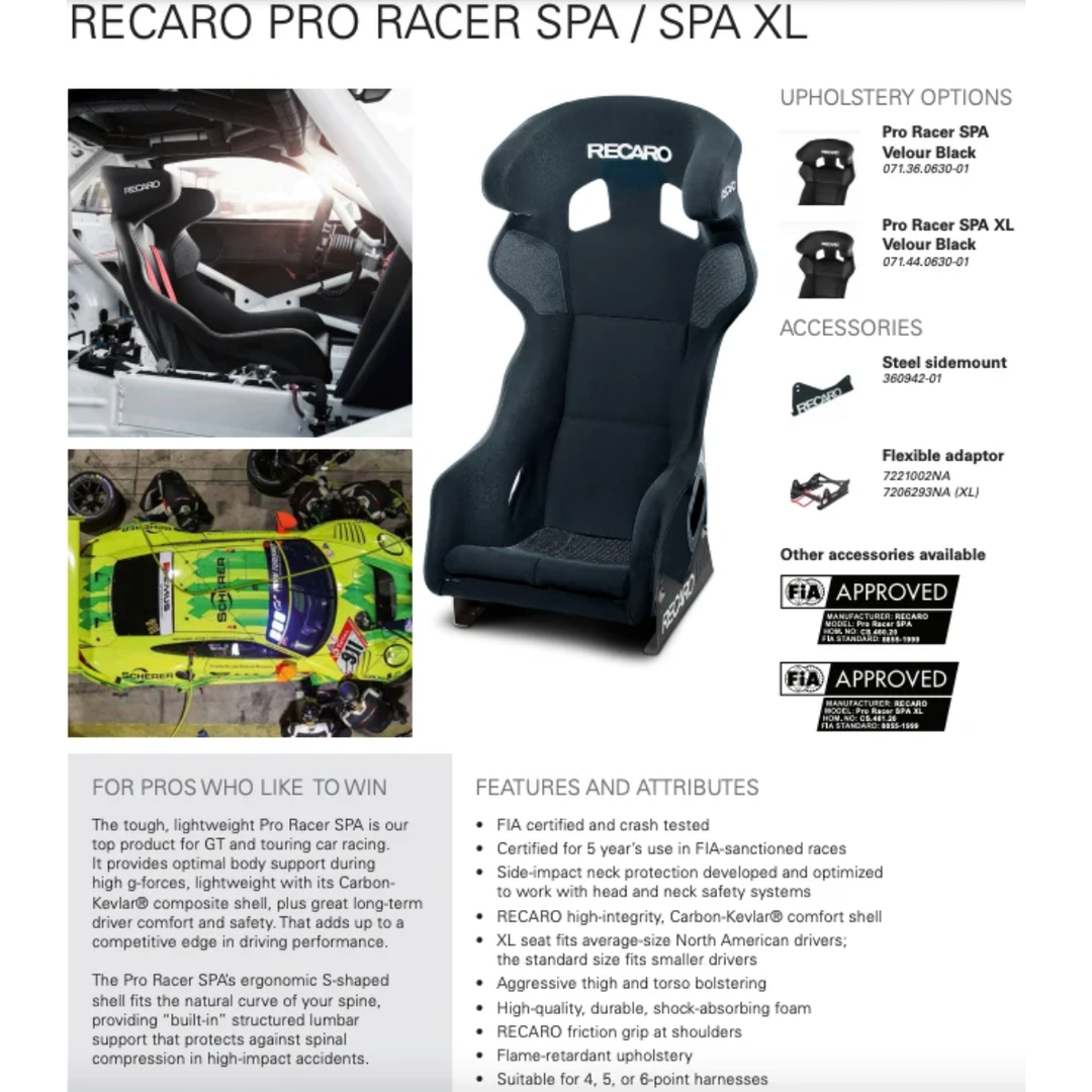 RECARO Pro Racer SPA Carbon Kevlar Racing Seat (FIA 8855-1999)