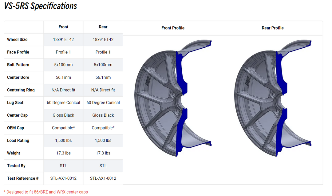 Apex GR86 / BRZ VS-5RS Forged 5x100 Wheels (SET OF 4)