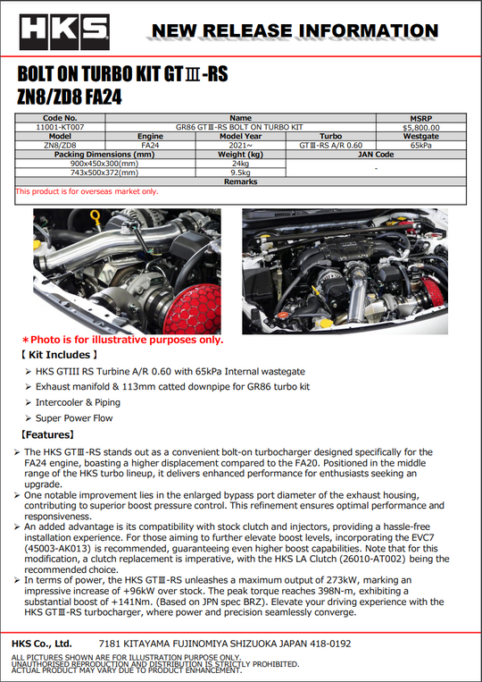 HKS GR86 / BRZ GTIII-RS Bolt On Turbo Kit 