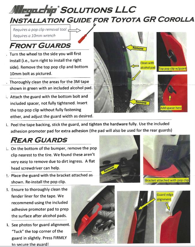 GR Corolla MegaChip Low-Profile Chip Guards Installation Guide